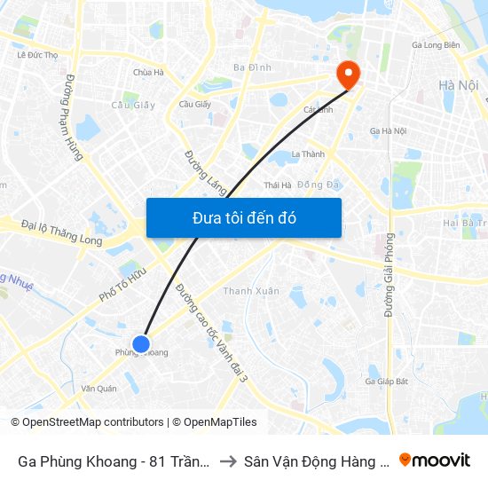 Ga Phùng Khoang - 81 Trần Phú to Sân Vận Động Hàng Đẫy map