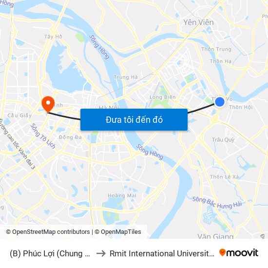 (B) Phúc Lợi (Chung Cư Ruby City) to Rmit International University Hanoi Campus map