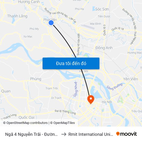 Ngã 4 Nguyễn Trãi - Đường Hai Bà Trưng - Phúc Yên to Rmit International University Hanoi Campus map