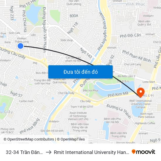 32-34 Trần Đăng Ninh to Rmit International University Hanoi Campus map