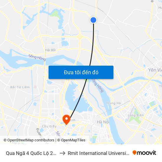 Qua Ngã 4 Quốc Lộ 23b - Quốc Lộ 3 to Rmit International University Hanoi Campus map