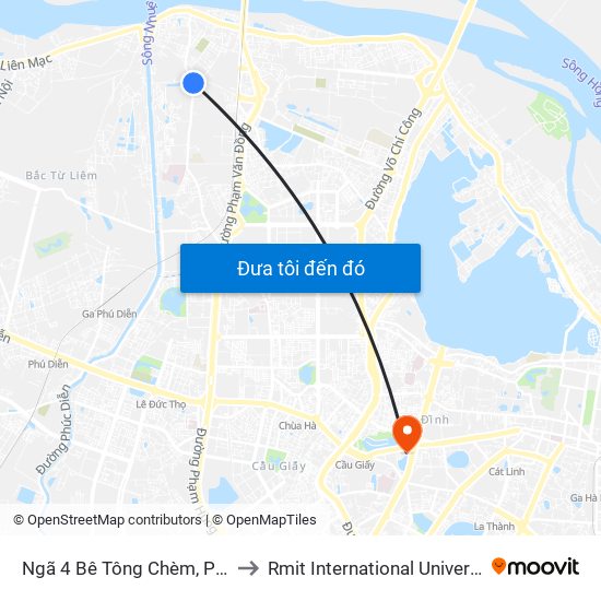 Ngã 4 Bê Tông Chèm, Phường Đông Ngạc to Rmit International University Hanoi Campus map