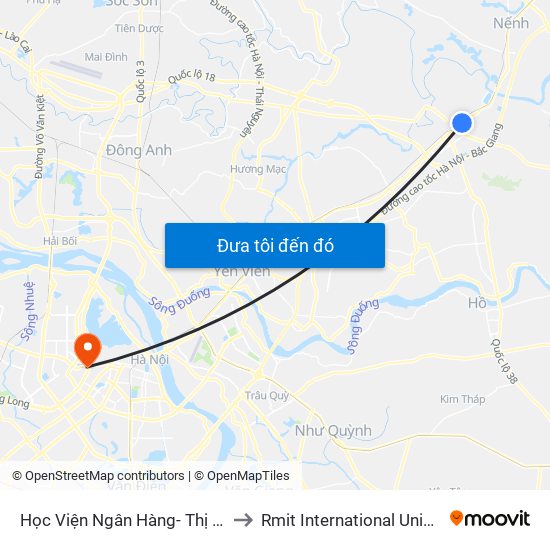 Học Viện Ngân Hàng- Thị Xã Bắc Ninh - Quốc Lộ 1 to Rmit International University Hanoi Campus map