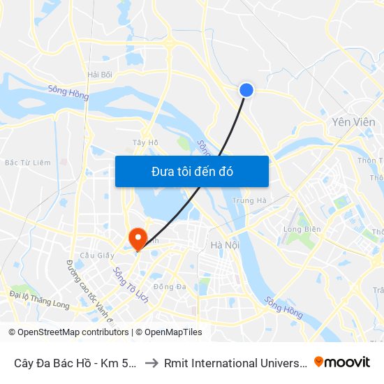 Cây Đa Bác Hồ - Km 5+800 Quốc Lộ 3 to Rmit International University Hanoi Campus map