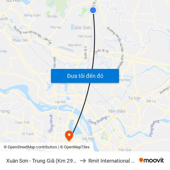 Xuân Sơn - Trung Giã (Km 29+770 Quốc Lộ 3) Cột Điện Hk3/20c to Rmit International University Hanoi Campus map