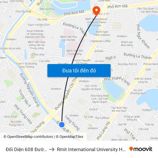 Đối Diện 608 Đường Láng to Rmit International University Hanoi Campus map