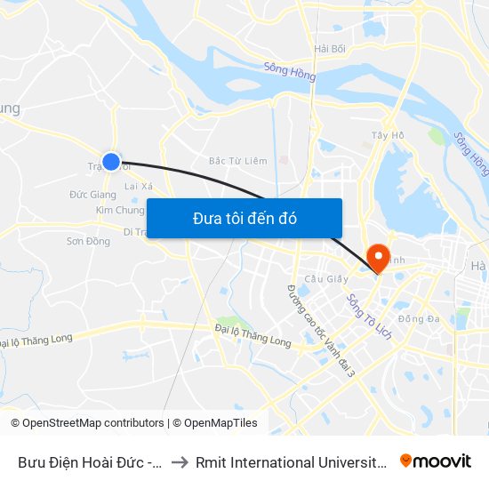 Bưu Điện Hoài Đức - Quốc Lộ 32 to Rmit International University Hanoi Campus map