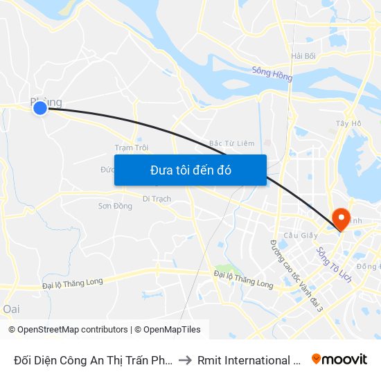 Đối Diện Công An Thị Trấn Phùng - Quốc Lộ 32 (Cọc Tiêu H6/21) to Rmit International University Hanoi Campus map