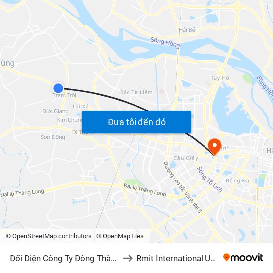 Đối Diện Công Ty Đông Thành (Thị Trấn Trôi) - Quốc Lộ 32 to Rmit International University Hanoi Campus map