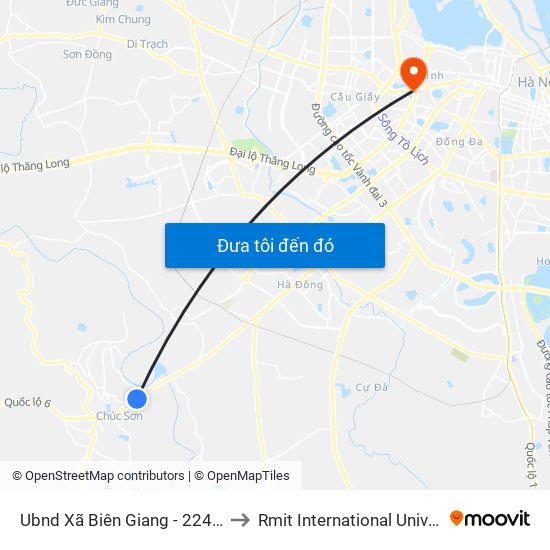 Ubnd Xã Biên Giang - 224 Biên Giang, Quốc Lộ 6 to Rmit International University Hanoi Campus map