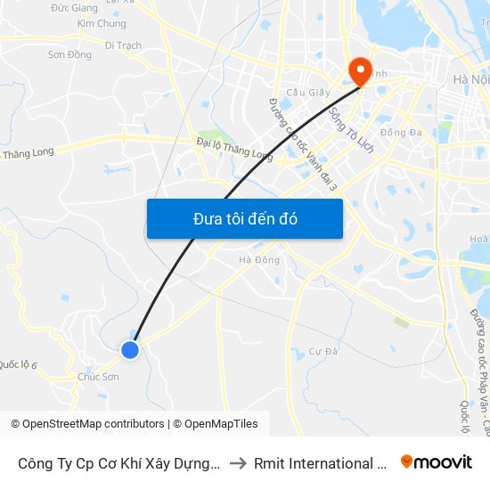 Công Ty Cp Cơ Khí Xây Dựng Hà Thái - 53 Biên Giang, Quốc Lộ 6 to Rmit International University Hanoi Campus map