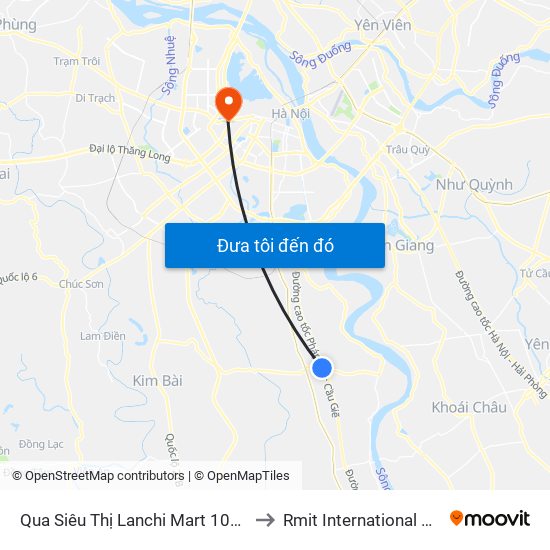 Qua Siêu Thị Lanchi Mart 100m - Cạnh Cột Mốc H1/13 - Tl 427 to Rmit International University Hanoi Campus map