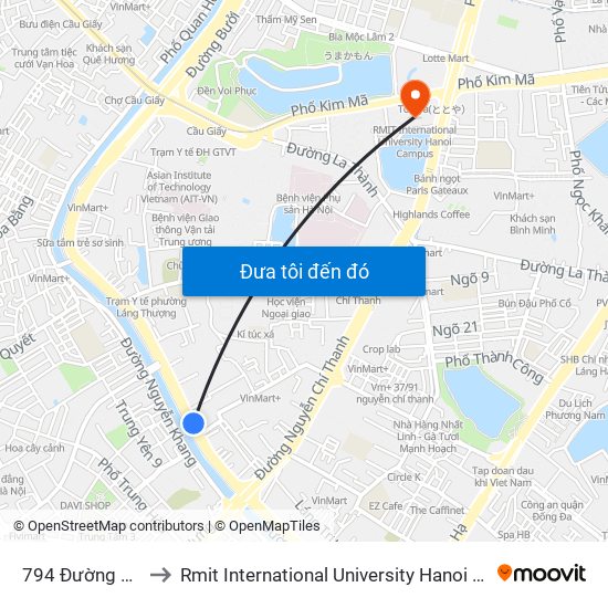 794 Đường Láng to Rmit International University Hanoi Campus map