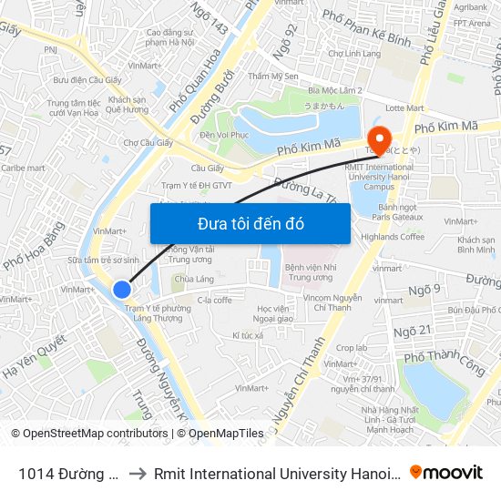 1014 Đường Láng to Rmit International University Hanoi Campus map