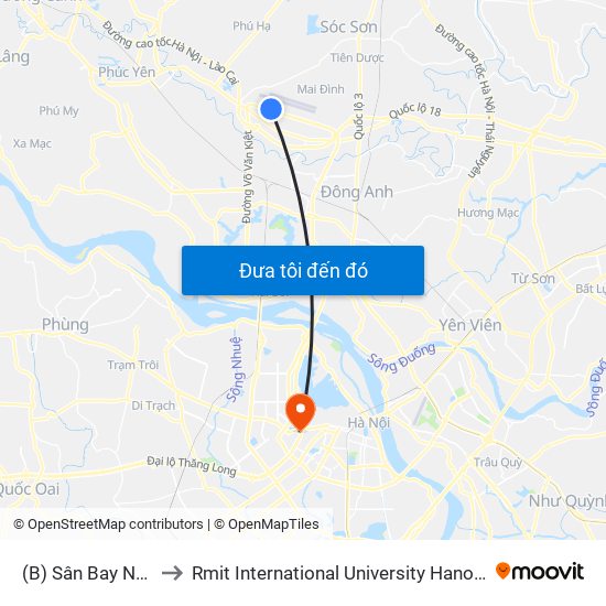 (B) Sân Bay Nội Bài to Rmit International University Hanoi Campus map