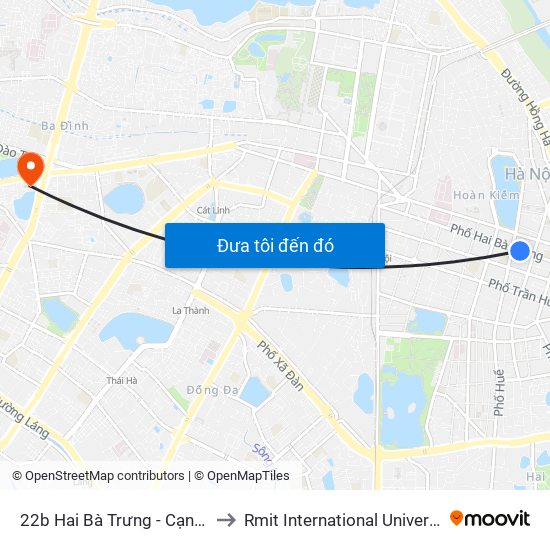 22b Hai Bà Trưng - Cạnh Tràng Tiền Plaza to Rmit International University Hanoi Campus map