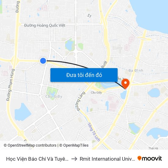 Học Viện Báo Chí Và Tuyên Truyền - 36 Xuân Thủy to Rmit International University Hanoi Campus map