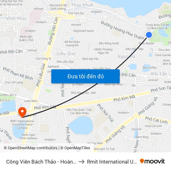 Công Viên Bách Thảo - Hoàng Hoa Thám (Qua Phố Ngọc Hà) to Rmit International University Hanoi Campus map