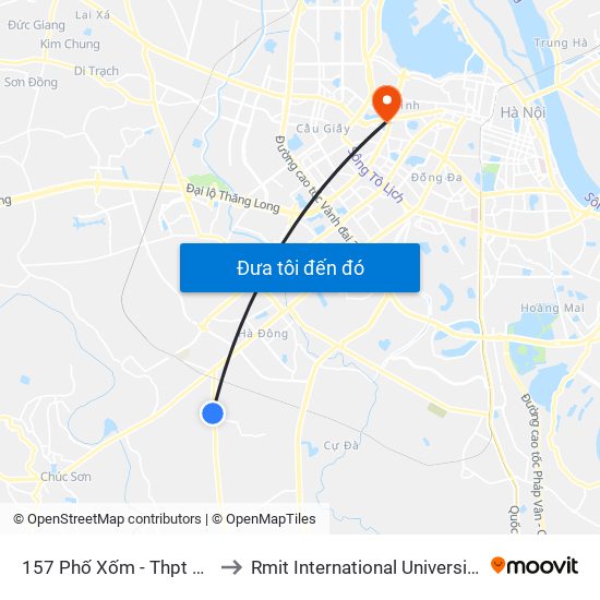 157 Phố Xốm - Thpt Trần Hưng Đạo to Rmit International University Hanoi Campus map