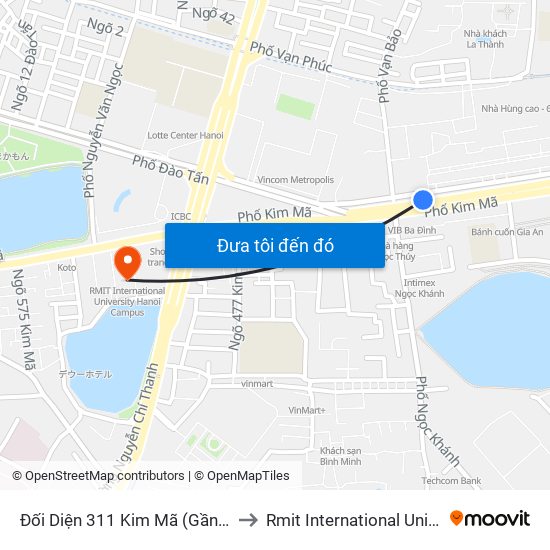 Đối Diện 311 Kim Mã (Gần Ngã 4 Kim Mã - Vạn Bảo) to Rmit International University Hanoi Campus map