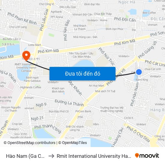 Hào Nam (Ga Cát Linh) to Rmit International University Hanoi Campus map