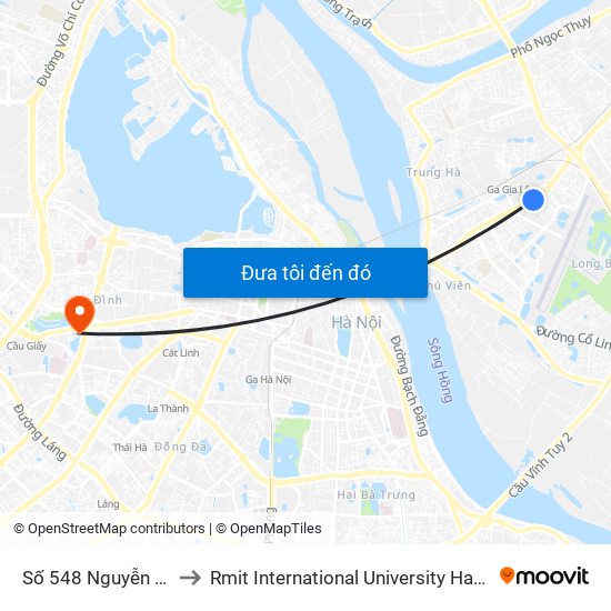 Số 548 Nguyễn Văn Cừ to Rmit International University Hanoi Campus map