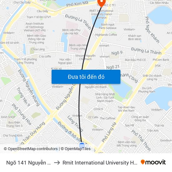 Ngõ 141 Nguyễn Ngọc Vũ to Rmit International University Hanoi Campus map