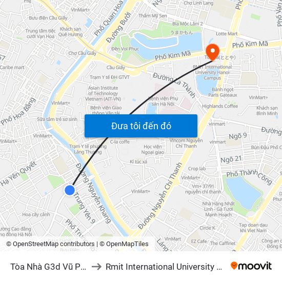 Tòa Nhà G3d Vũ Phạm Hàm to Rmit International University Hanoi Campus map