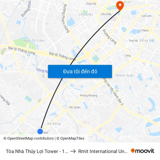 Tòa Nhà Thủy Lợi Tower - 128 Lê Trọng Tấn (Hà Đông) to Rmit International University Hanoi Campus map
