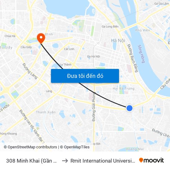 308 Minh Khai (Gần Cầu Mai Động) to Rmit International University Hanoi Campus map