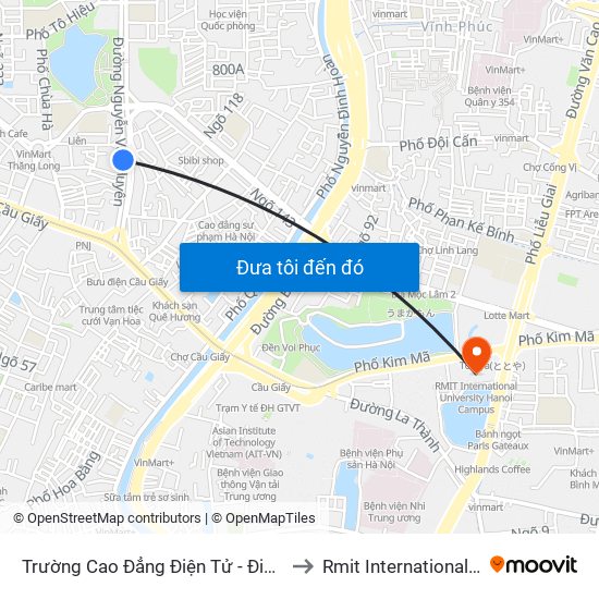 Trường Cao Đẳng Điện Tử - Điện Lạnh Hà Nội - Số 10 Nguyễn Văn Huyên to Rmit International University Hanoi Campus map