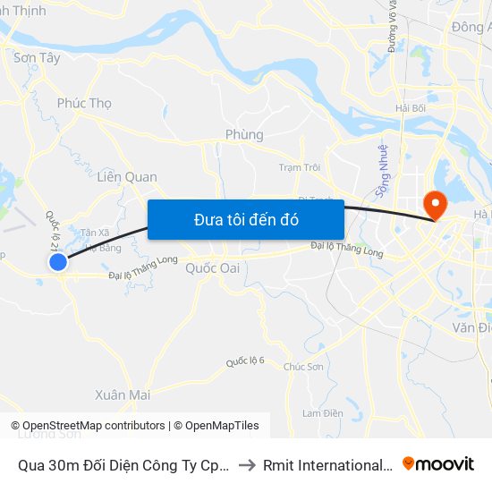 Qua 30m Đối Diện Công Ty Cp Dịch Vụ Bảo Vệ Kcn Cao Hòa Lạc - Ql21 to Rmit International University Hanoi Campus map