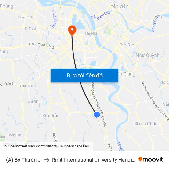 (A) Bx Thường Tín to Rmit International University Hanoi Campus map