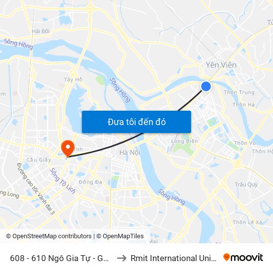 608 - 610 Ngô Gia Tự - Gần Đường Lên Cầu Đuống to Rmit International University Hanoi Campus map