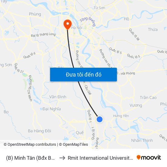 (B) Minh Tân (Bđx Buýt Minh Tân) to Rmit International University Hanoi Campus map