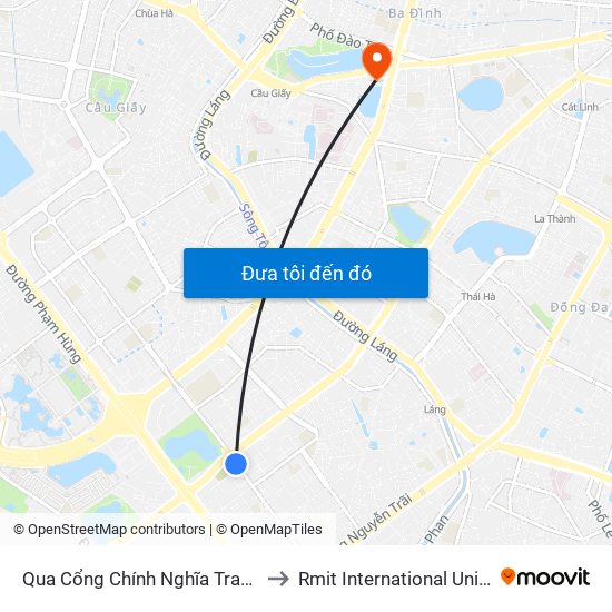 Qua Cổng Chính Nghĩa Trang Quán Dền - Nguyễn Tuân to Rmit International University Hanoi Campus map