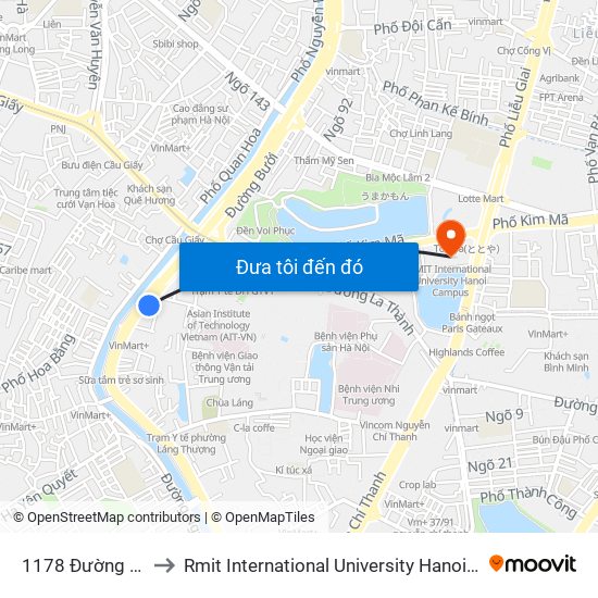 1178 Đường Láng to Rmit International University Hanoi Campus map