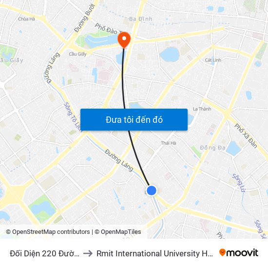 Đối Diện 220 Đường Láng to Rmit International University Hanoi Campus map