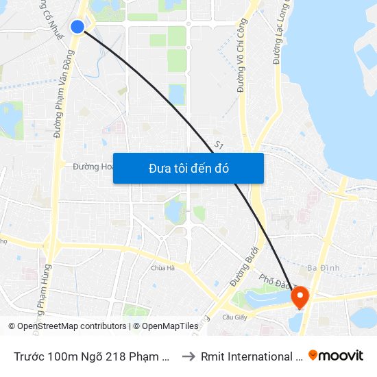 Trước 100m Ngõ 218 Phạm Văn Đồng (Đối Diện Công Viên Hòa Bình) to Rmit International University Hanoi Campus map