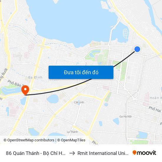 86 Quán Thánh - Bộ Chỉ Huy Quân Sự Quận Ba Đình to Rmit International University Hanoi Campus map
