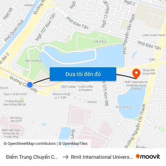 Điểm Trung Chuyển Cầu Giấy - Gtvt 02 to Rmit International University Hanoi Campus map