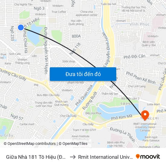 Giữa Nhà 181 Tô Hiệu (Đối Diện Thcs Nghĩa Tân) to Rmit International University Hanoi Campus map