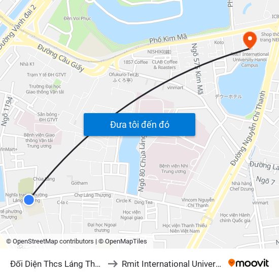 Đối Diện Thcs Láng Thượng - Chùa Láng to Rmit International University Hanoi Campus map