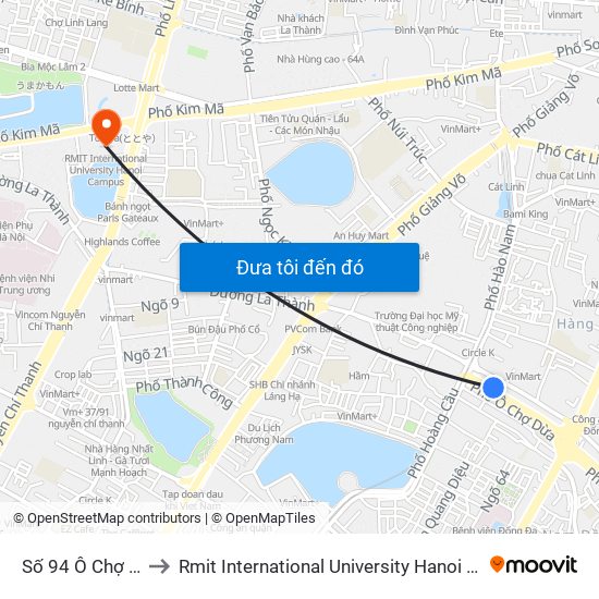 Số 94 Ô Chợ Dừa to Rmit International University Hanoi Campus map