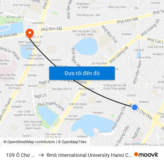 109 Ô Chợ Dừa to Rmit International University Hanoi Campus map