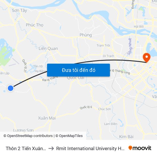 Thôn 2 Tiến Xuân - Dt446 to Rmit International University Hanoi Campus map