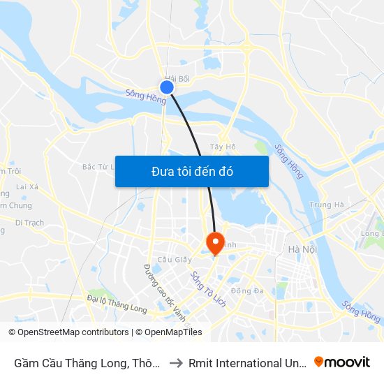 Gầm Cầu Thăng Long, Thôn Võng La-Đê Tả Sồng Hồng to Rmit International University Hanoi Campus map