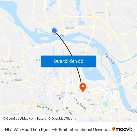 Nhà Văn Hóa Thôn Đại Độ, Xã Võng La to Rmit International University Hanoi Campus map