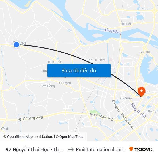 92 Nguyễn Thái Học - Thị Trấn Phùng - Đan Phượng to Rmit International University Hanoi Campus map
