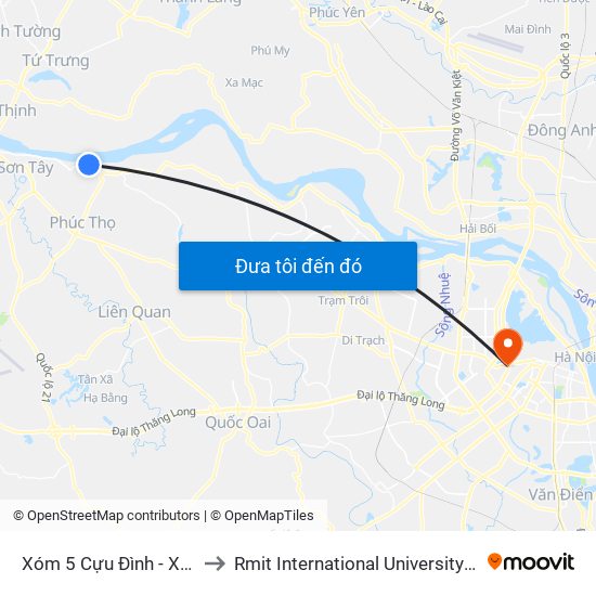 Xóm 5 Cựu Đình - Xã Xuân Đình to Rmit International University Hanoi Campus map